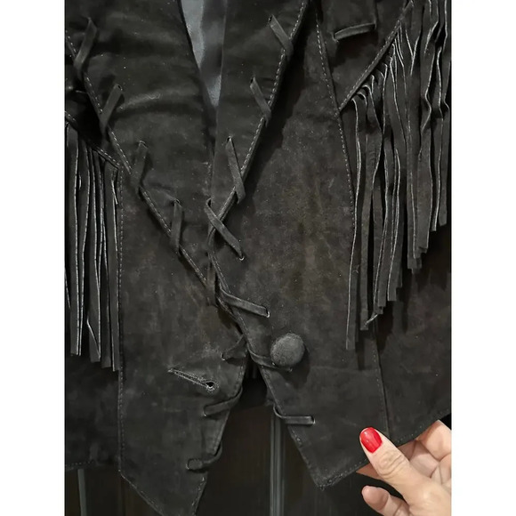 Vintage Phoenix USA Western Style Leather Fringe Crop Jacket Size Large - Picture 2 of 10
